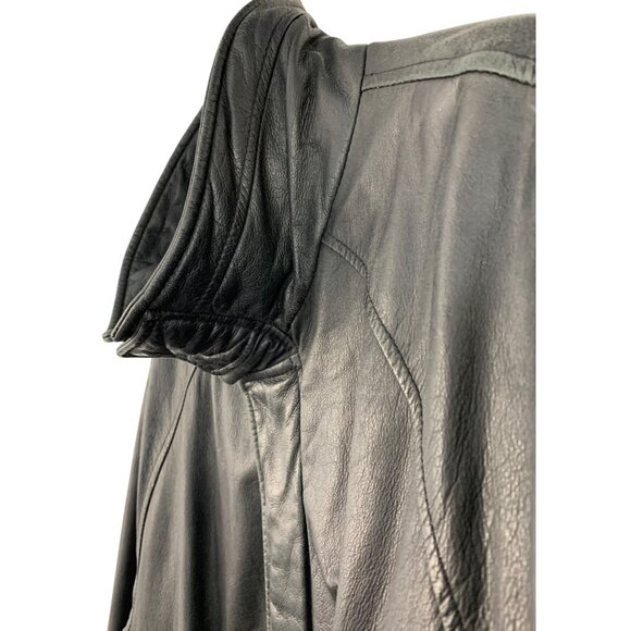 London Fog XL Black Leather Bomber Jacket Quilted Lining Multiple Pockets 8756 - Picture 3 of 12